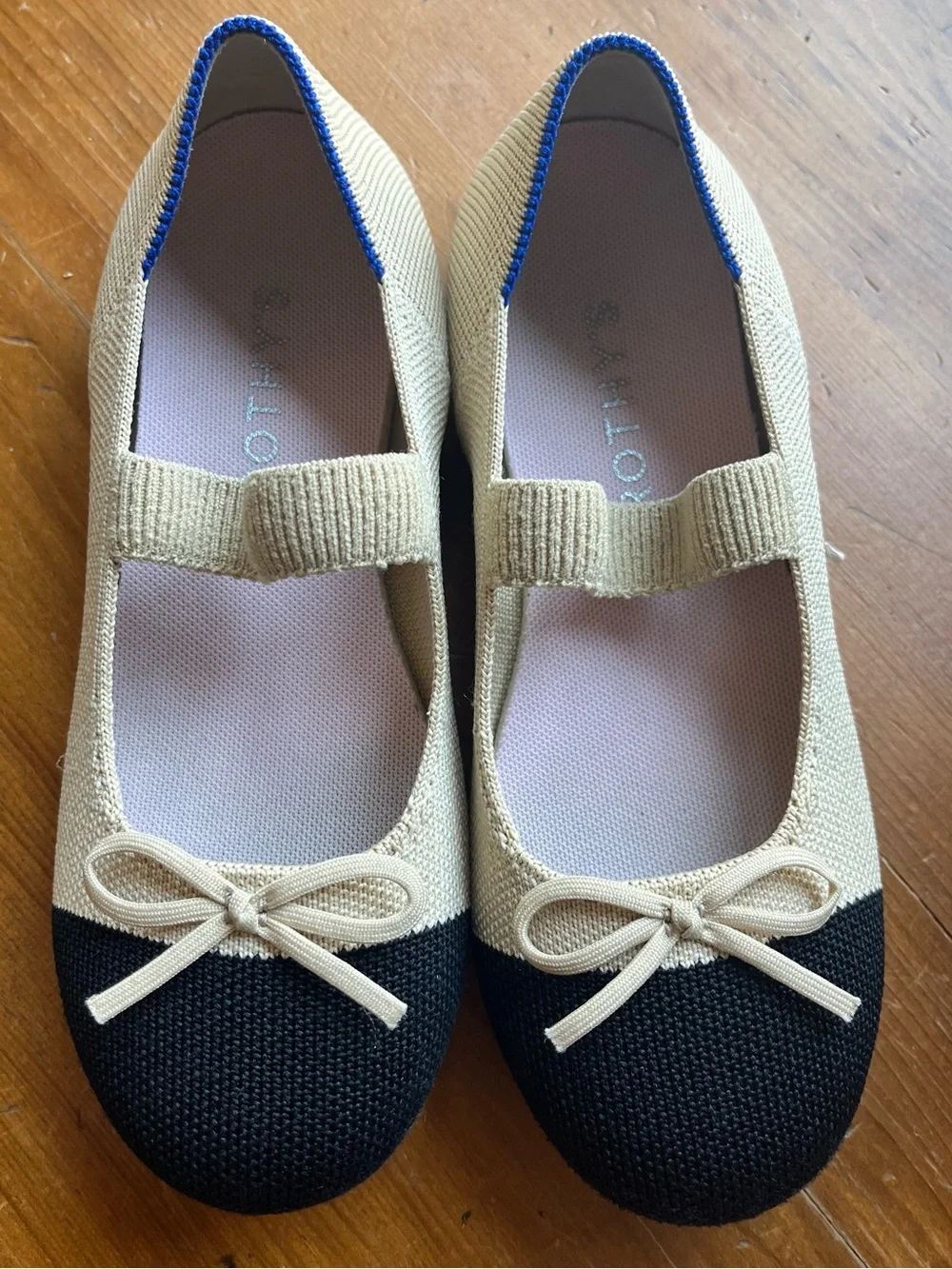 Rothy's Cream and Black Mary Jane Bow Flats for Kids Size 3